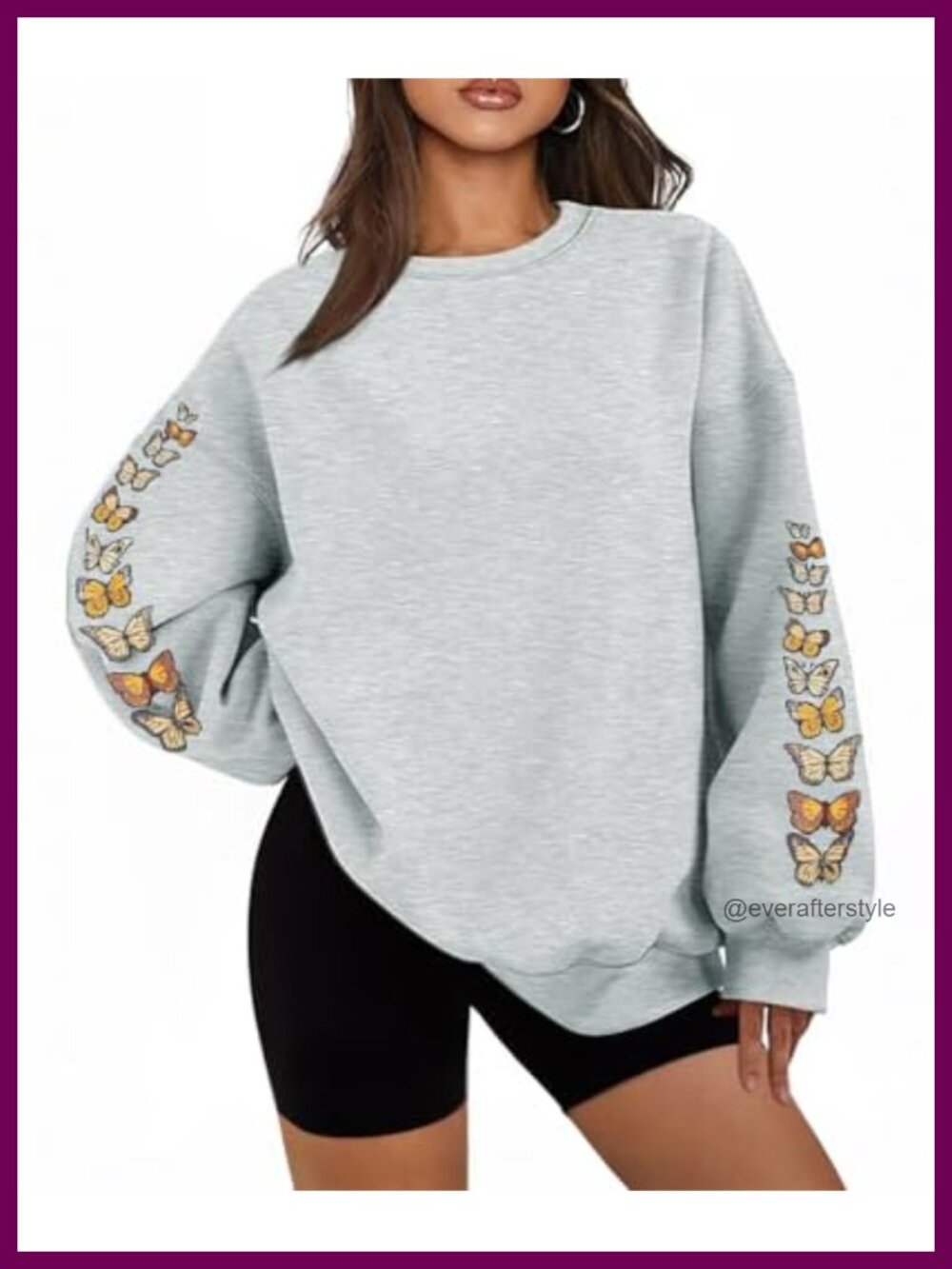Womens Oversized Y2K Butterfly Graphic Fleece Lined Sweatshirt Crewneck Pullover